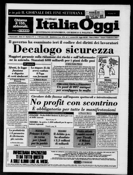 Italia oggi : quotidiano di economia finanza e politica